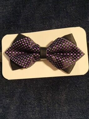 Black Bow Tie with Purple And Leather Accent
